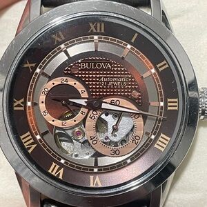 Bulova 96A120 21 Jewels Black and Brown Watch